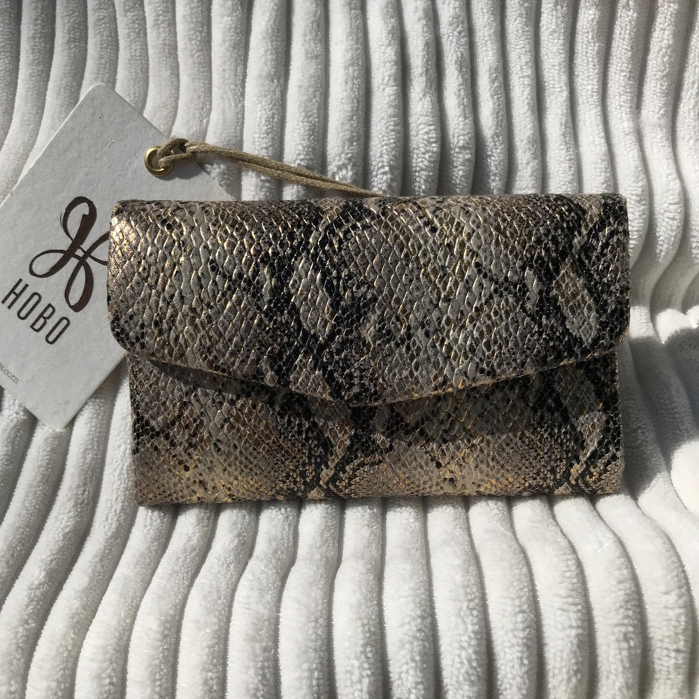 HOBO Brown and Black Wallet with Snakeskin Pattern